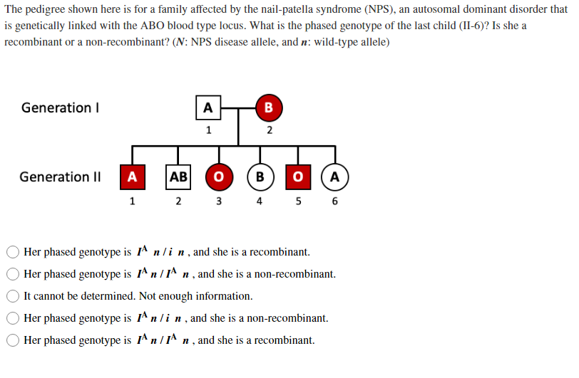 The pedigree shown here is for a family affected by the nail-patella syndrome (NPS), an autosomal dominant disorder that is g