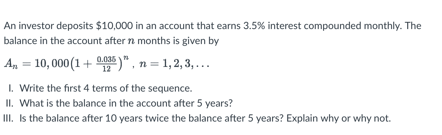 Solved An investor deposits $10,000 in an account that earns | Chegg.com