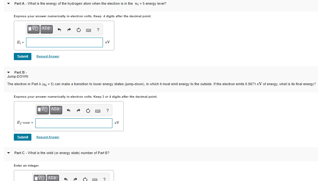 Solved Part A - What is the energy of the hydrogen atom when | Chegg.com