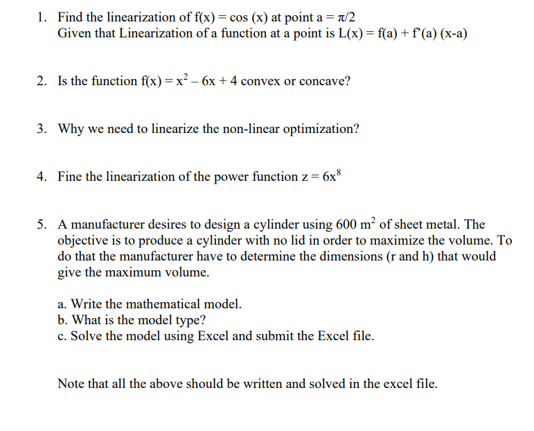 Solved 1. Find the linearization of f(x)=cos(x) at point | Chegg.com