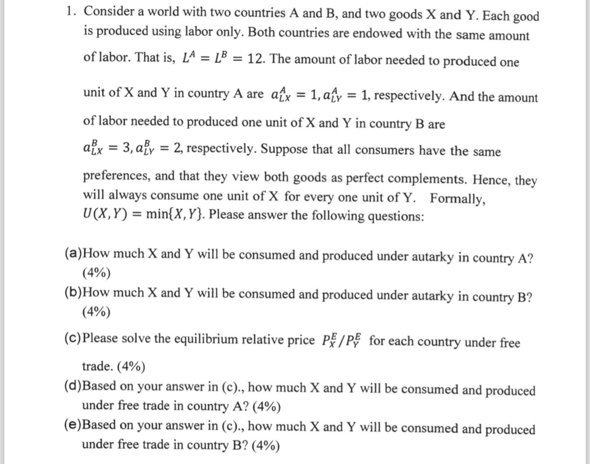 Solved Consider A World With Two Countries A And B, ﻿and Two | Chegg.com