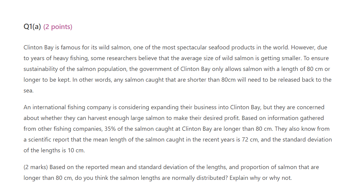 Q1(a) (2 points) Clinton Bay is famous for its wild | Chegg.com