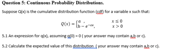 Solved Question 5: Continuous Probability | Chegg.com