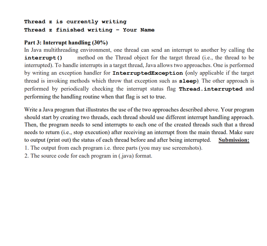 Solved Part 1: Thread creation (30%) a. Using Java | Chegg.com