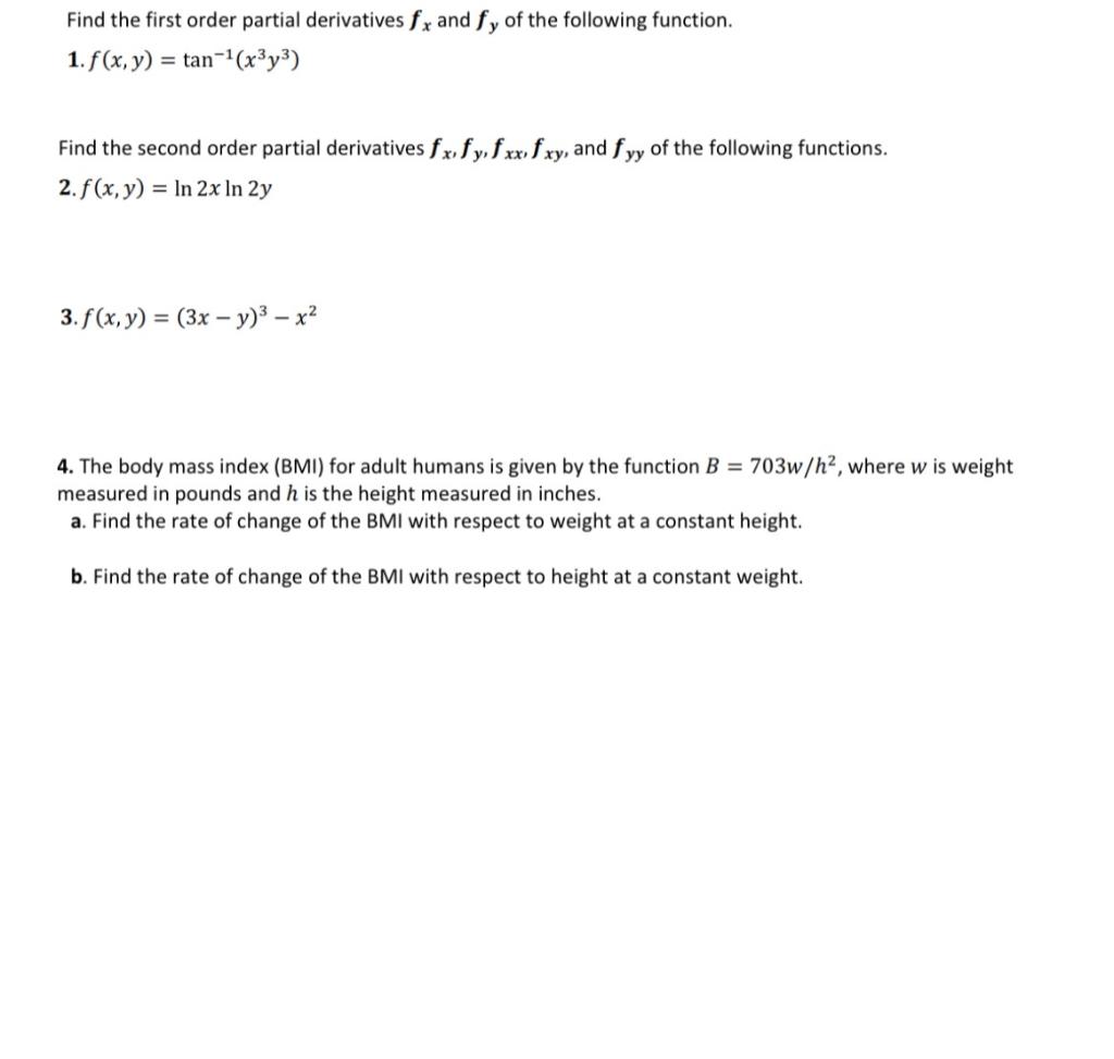 Solved Find The First Order Partial Derivatives Fx And Fy Of