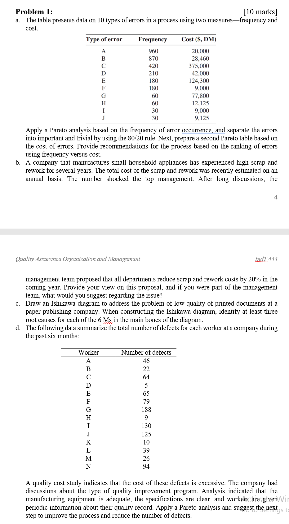 Problem 1: [10 marks] a. The table presents data on | Chegg.com