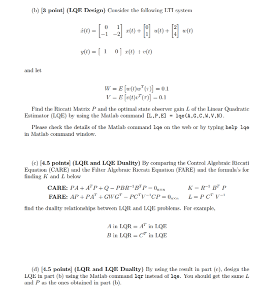 Problem 1 A 3 Point Lqr Design Consider The Chegg Com