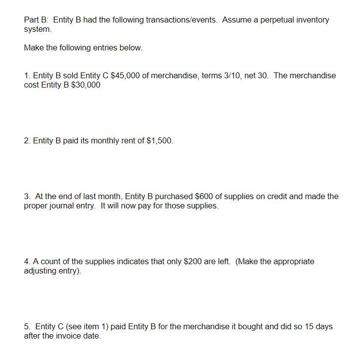 Solved Part B: Entity B Had The Following | Chegg.com