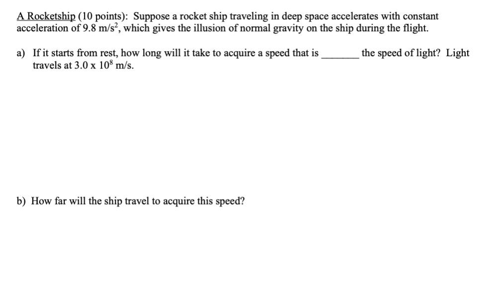 Solved A Rocketship (10 points): Suppose a rocket ship | Chegg.com