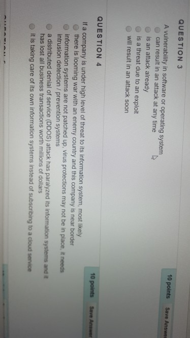 Solved QUESTION 3 10 points Save Answer A vulnerability in | Chegg.com