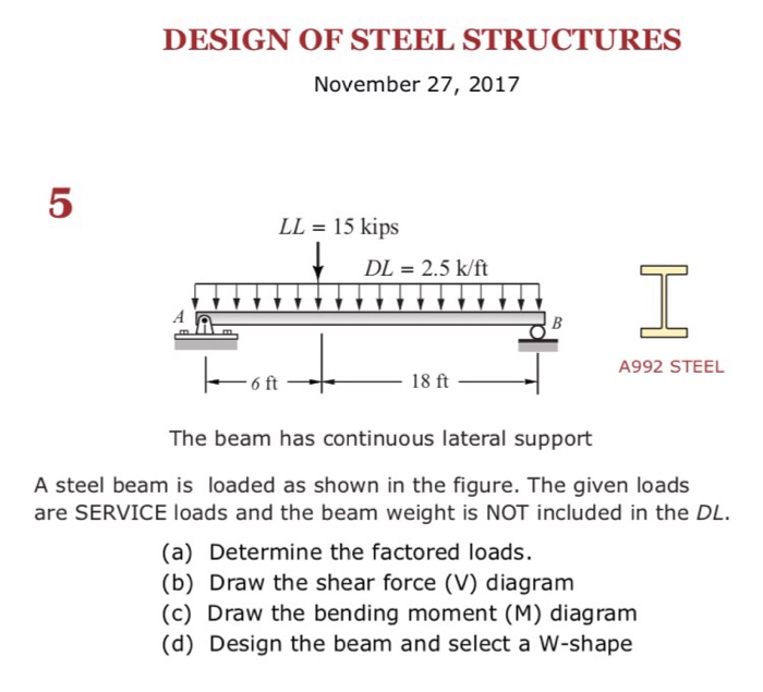 Solved: DESIGN OF STEEL STRUCTURES November 27, 2017 5 LL | Chegg.com