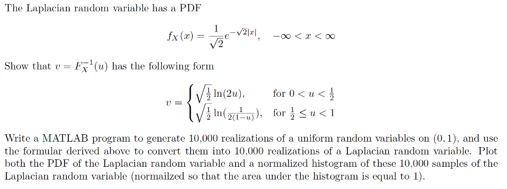 Solved The Laplacian random variable has a PDF Show that v = | Chegg.com