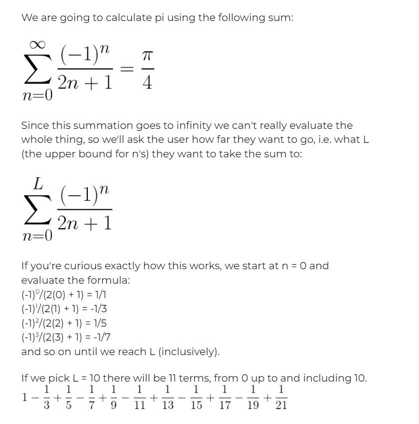 solved-we-are-going-to-calculate-pi-using-the-following-sum-chegg