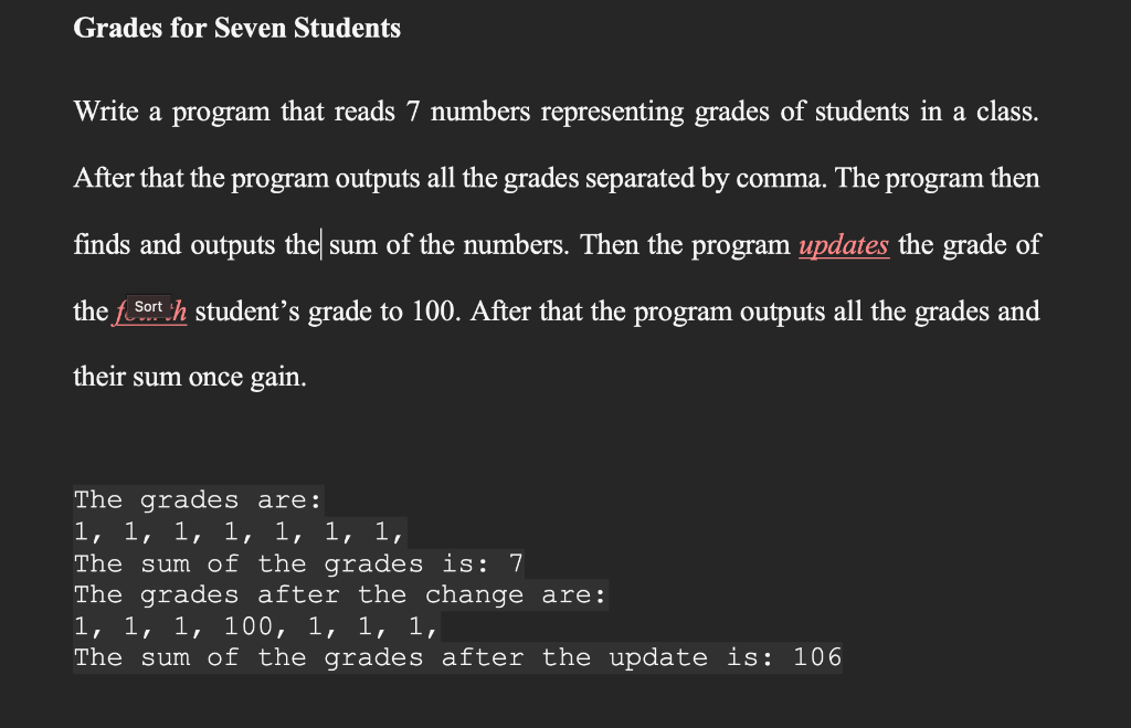 Solved Grades for Seven Students Write a program that reads | Chegg.com