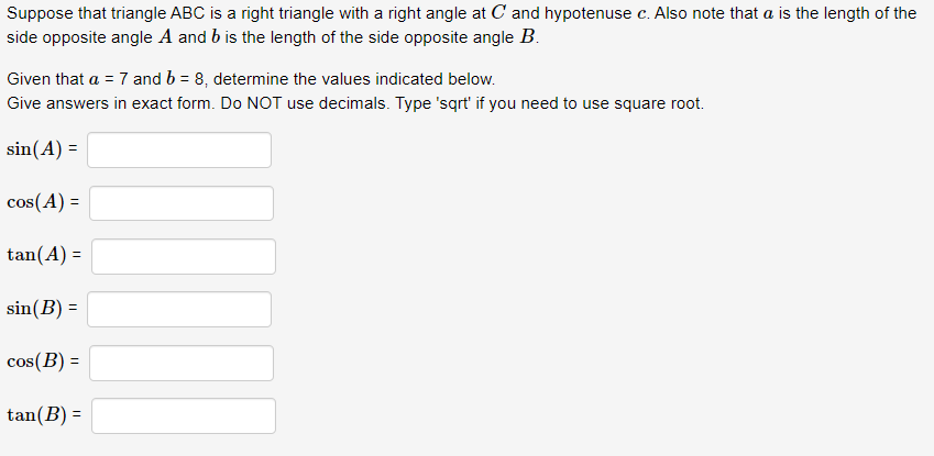 Solved Suppose that triangle ABC is a right triangle with a | Chegg.com