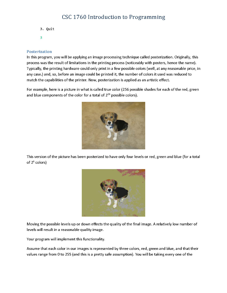 CSC 1760 Introduction to Programming 3. Quit | Chegg.com