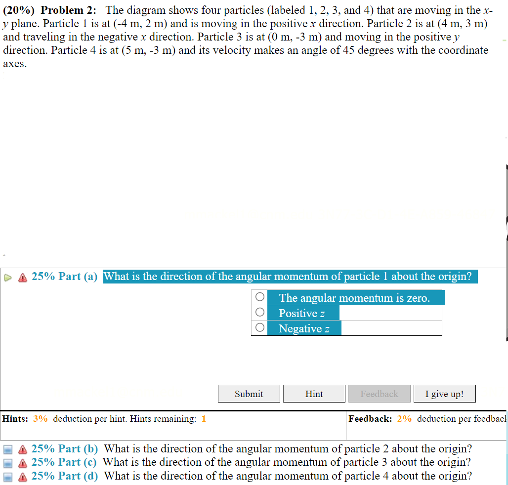 Solved (20%) Problem 2: The Diagram Shows Four Particles | Chegg.com