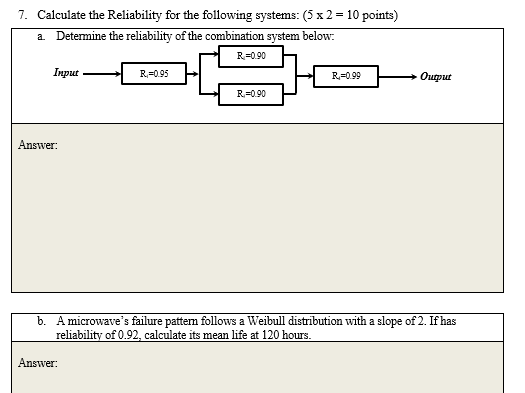 Solved 7. Calculate the Reliability for the following | Chegg.com