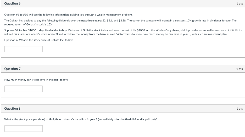 Solved Question 6 1 pts Question #6 to #10 will use the | Chegg.com