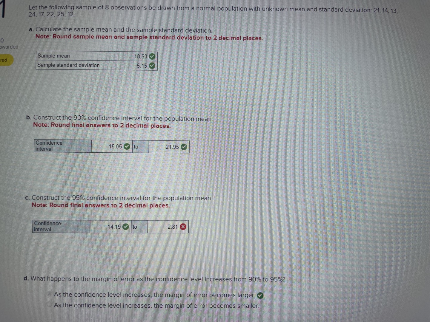 Solved Let the following sample of 8 observations be drawn | Chegg.com
