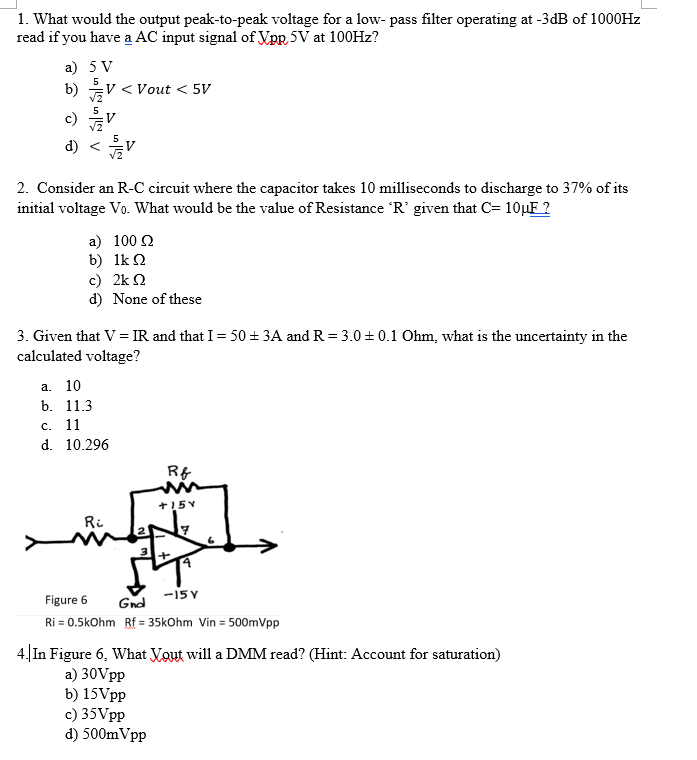 Solved 1. What Would The Output Peak-to-peak Voltage For A | Chegg.com