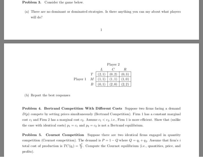 Solved Problem 3. Consider the game below. (a) There are no | Chegg.com