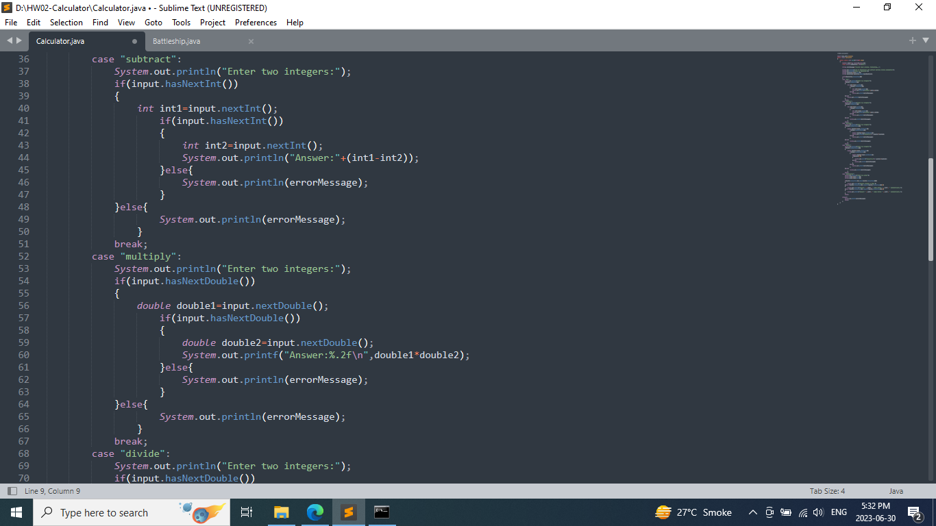 Solved D:\HW02-Calculator\Calculator.java - - Sublime Text | Chegg.com