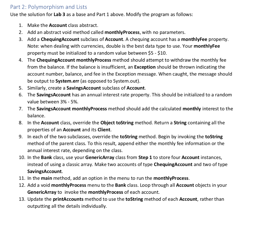 Solved Part 2: Polymorphism and Lists Use the solution for | Chegg.com