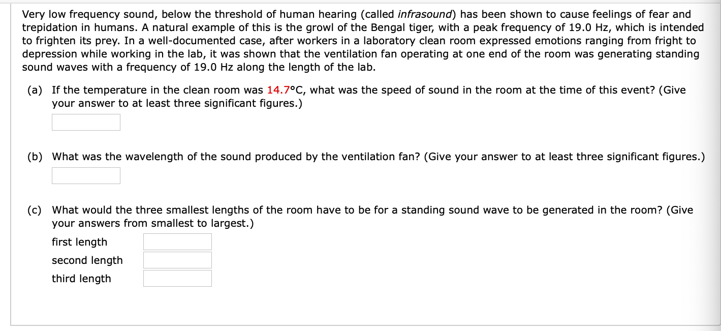 Solved Very low frequency sound, below the threshold of | Chegg.com