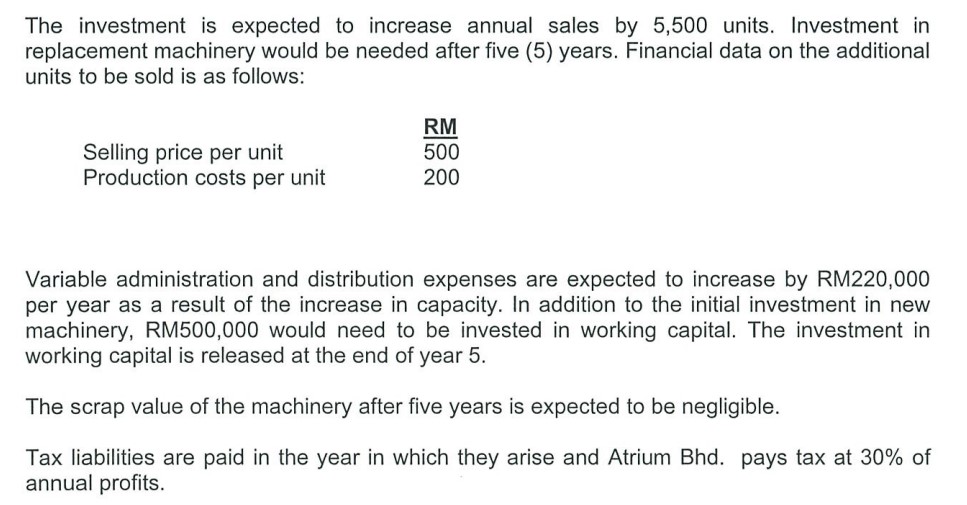 Solved Atrium Bhd. is a medium-sized manufacturing company | Chegg.com