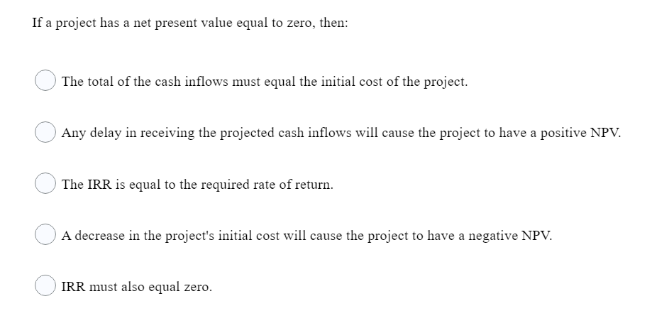 solved-if-a-project-has-a-net-present-value-equal-to-zero-chegg