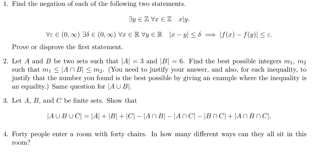 Solved 1 Find The Negation Of Each Of The Following Two Chegg Com