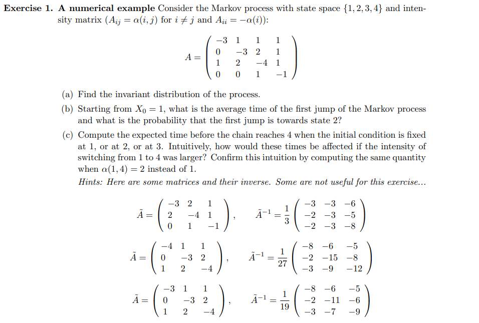 cercise 1. A numerical example Consider the Markov | Chegg.com