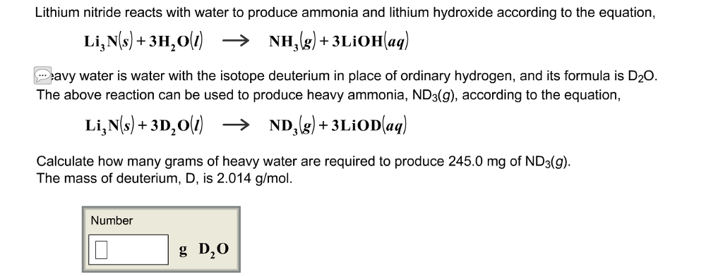 Solved Lithium nitride reacts with water to produce ammonia | Chegg.com