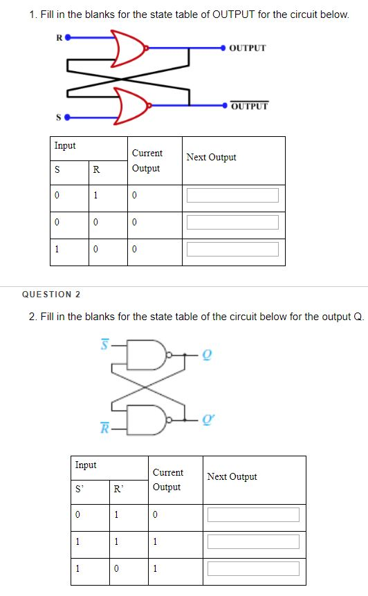 Solved 1. Fill in the blanks for the state table of OUTPUT | Chegg.com