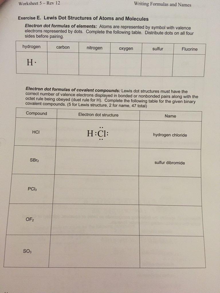 Solved Worksheet 22 - Rev 22 Writing Formulas and Names  Chegg.com Regarding Lewis Dot Structure Worksheet