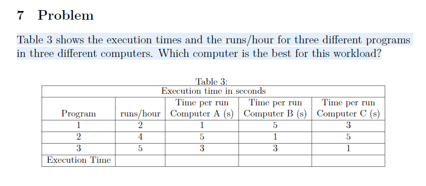 Solved 7 Problem Table 3 shows the execution times and the | Chegg.com