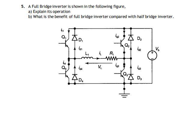 Solved 5. A Full Bridge inverter is shown in the following | Chegg.com