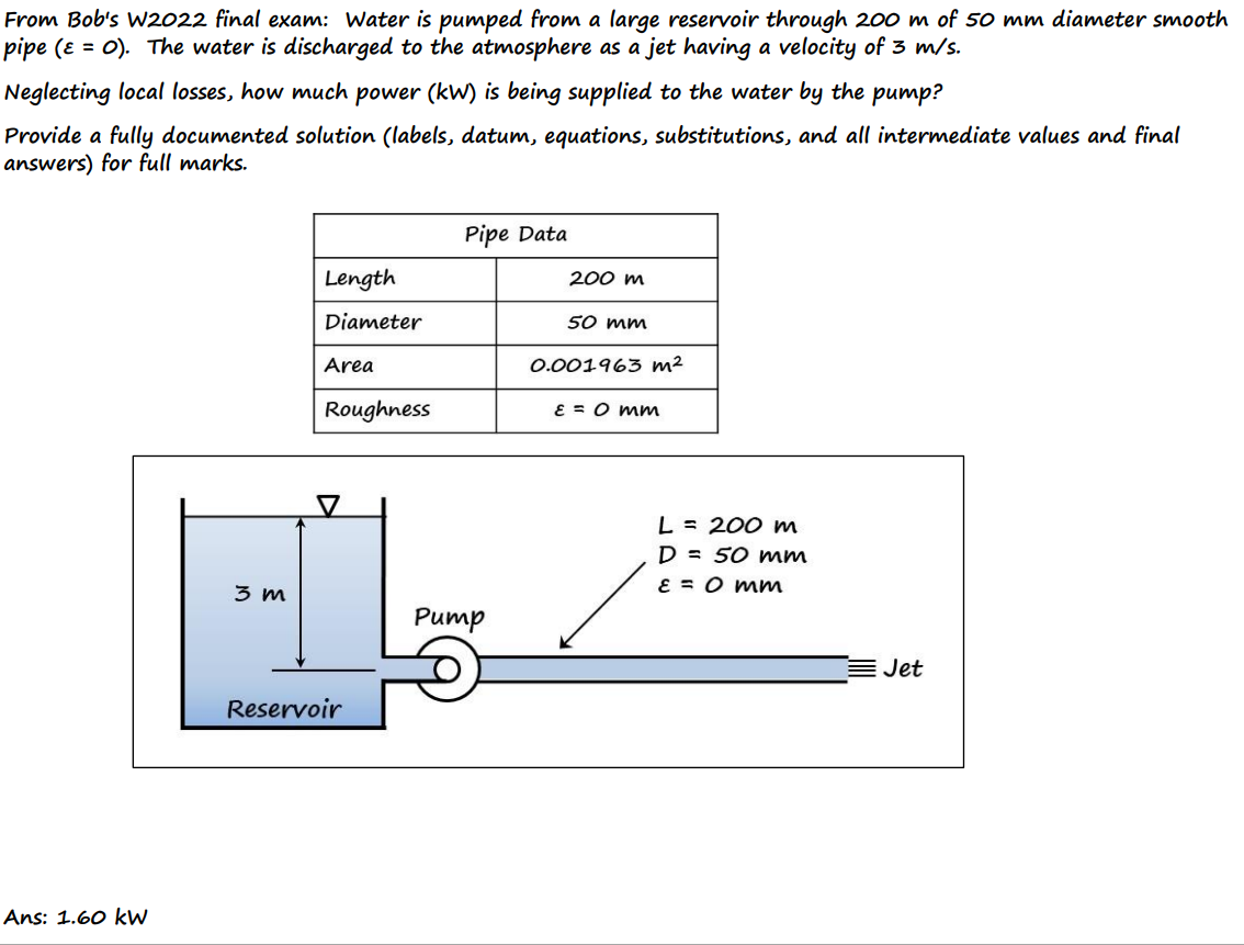 Solved From Bob's W2022 Final Exam: Water Is Pumped From A | Chegg.com