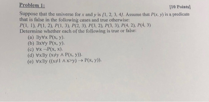 Solved Problem 1 110 Points) Suppose that the universe for x | Chegg.com