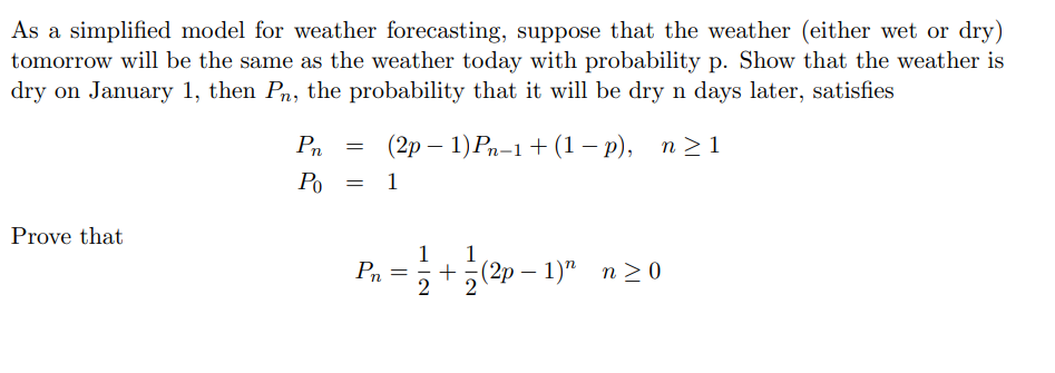 Solved As A Simplified Model For Weather Forecasting, | Chegg.com