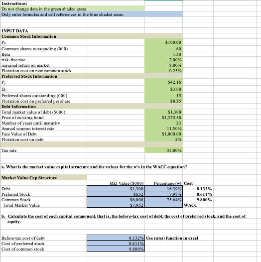 Instructions: Do not change data in the green shaded | Chegg.com