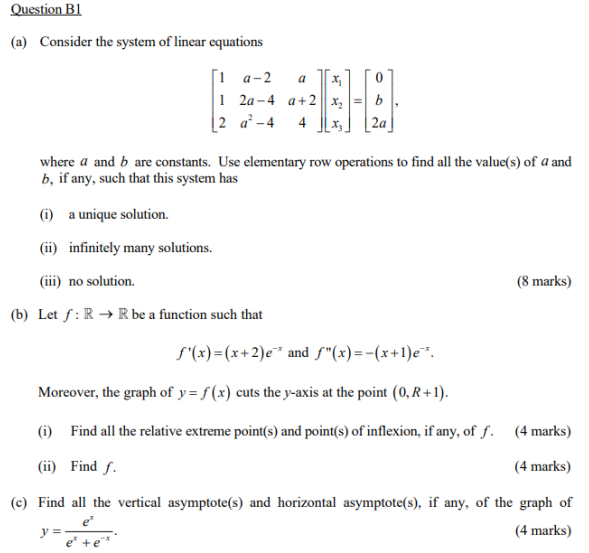 Solved Question B1 (a) Consider The System Of Linear | Chegg.com