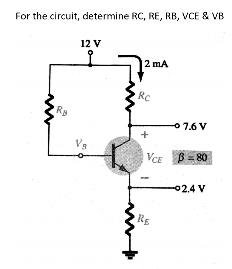 Solved For The Circuit, Determine RC, RE, RB, VCE & VB 12 V | Chegg.com