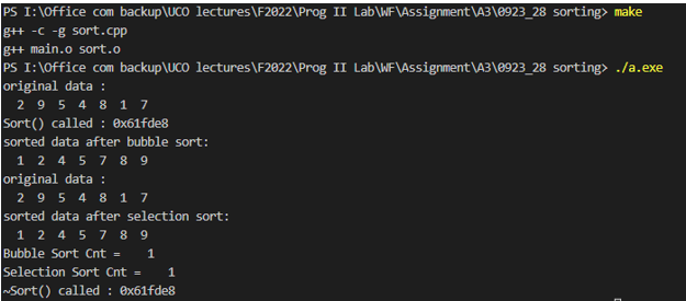 \( \mathrm{g}+\mathrm{t}-\mathrm{C} \) - g sort. cpp
\( \mathrm{g}_{+} \)main.o sort.o original data :