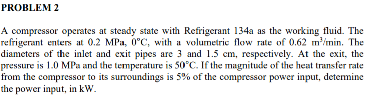 Solved PROBLEM 2 A compressor operates at steady state with | Chegg.com ...