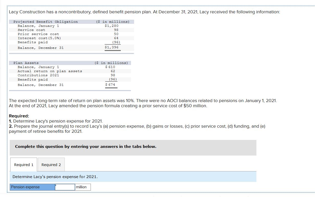 Solved Lacy Construction has a noncontributory, defined