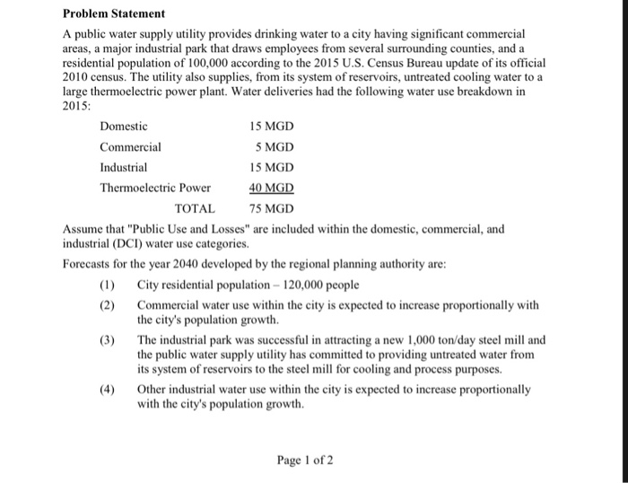 Solved Problem Statement A public water supply utility | Chegg.com