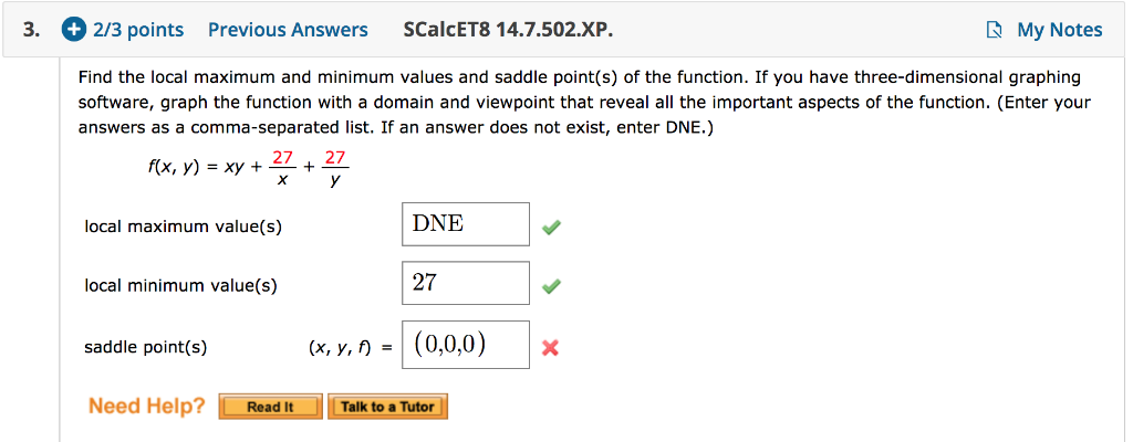 Solved Find The Local Maximum And Minimum Values And Saddle