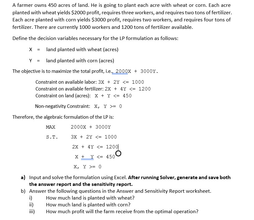 Solved A farmer owns 450 acres of land. He is going to plant
